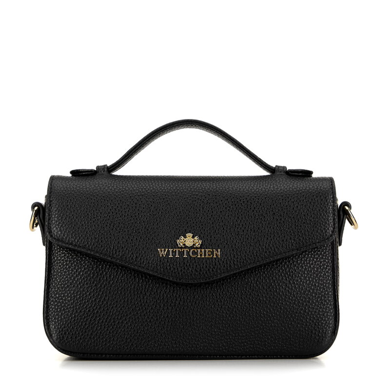 Torebka damska crossbody ze skóry groszkowej czarno - złota 99-4E-617-1G