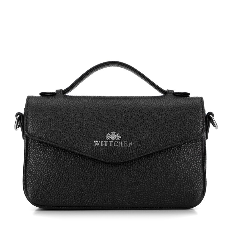 Torebka damska crossbody ze skóry groszkowej czarno - srebrna 99-4E-617-1S Torebka damska crossbody ze skóry groszkowej czarno - srebrna 99-4E-617-1S