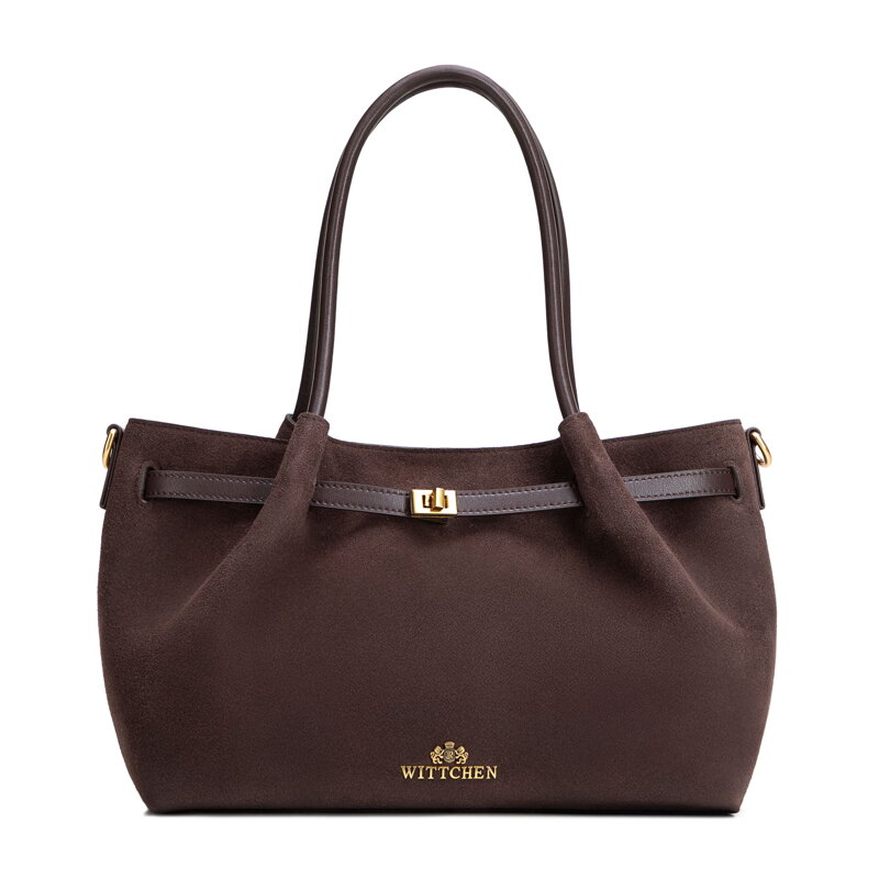 Damski kuferek ze skóry naturalnej zamszowej ciemny brąz 102-4E-608-4