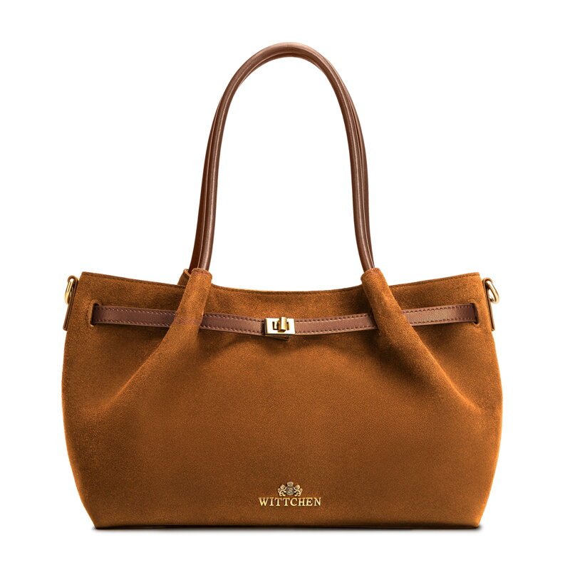 Damski kuferek ze skóry naturalnej zamszowej jasny brąz 102-4E-608-5