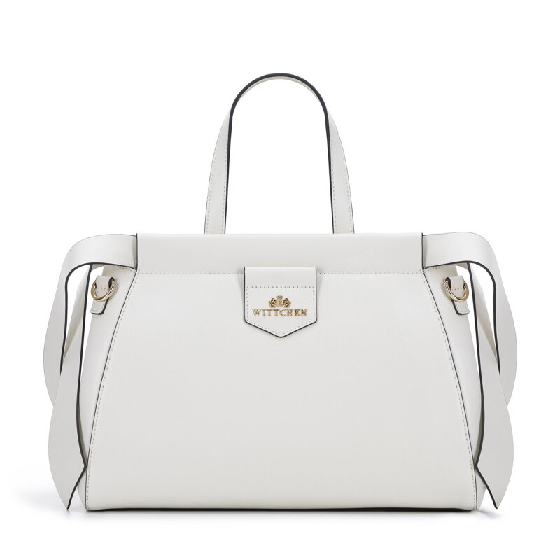 Torebka kuferek skórzana z ozdobnymi paskami złamana biel 95-4E-640-0