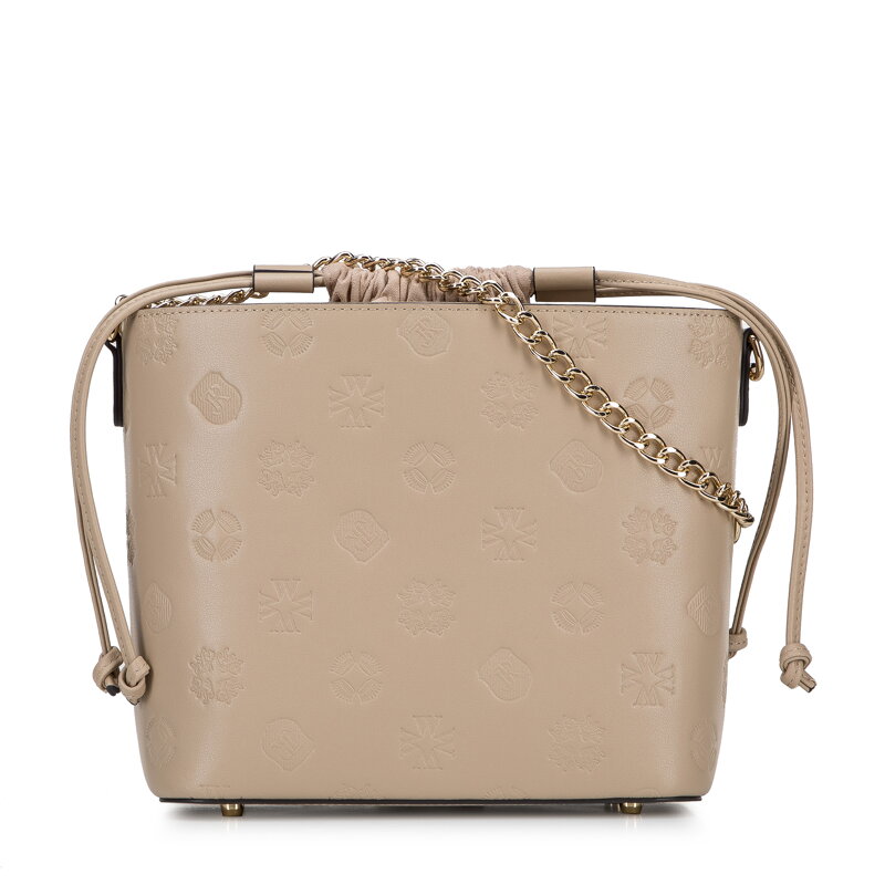 Torebka kubełek skórzana w monogram beżowa 95-4E-671-9