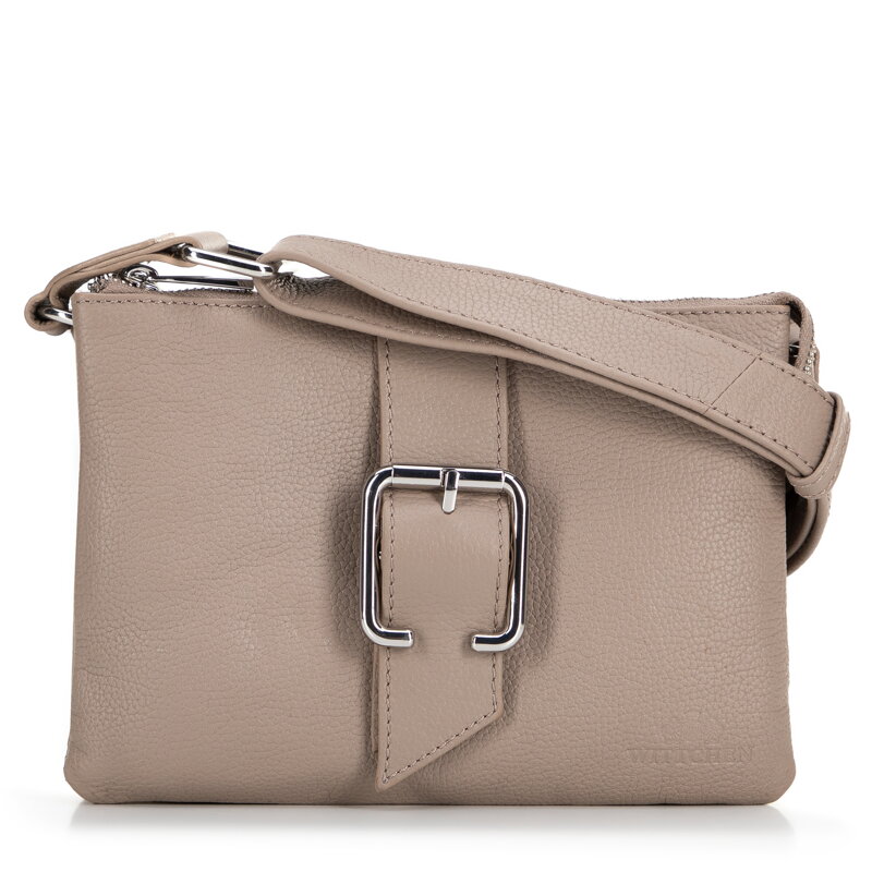 Damska crossbody ze skóry z klamrą beżowa 99-4E-005-9 Damska crossbody ze skóry z klamrą beżowa 99-4E-005-9
