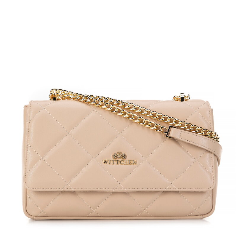 Damska torebka crossbody skórzana w romby beżowa 99-4E-603-9 Damska torebka crossbody skórzana w romby beżowa 99-4E-603-9