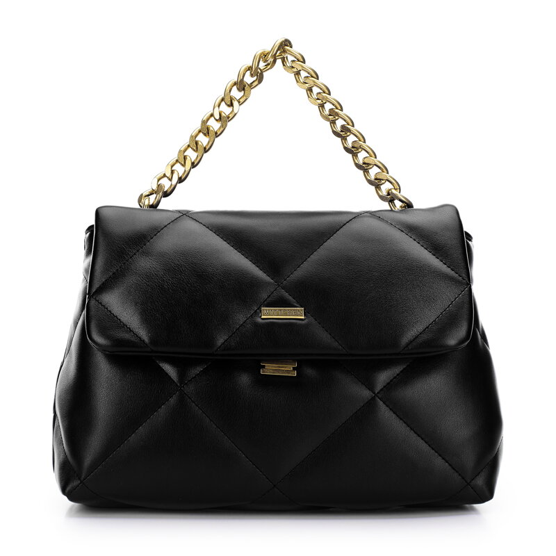 Listonoszka z miękkiej ekoskóry pikowana na łańcuszku czarna 97-4Y-619-1