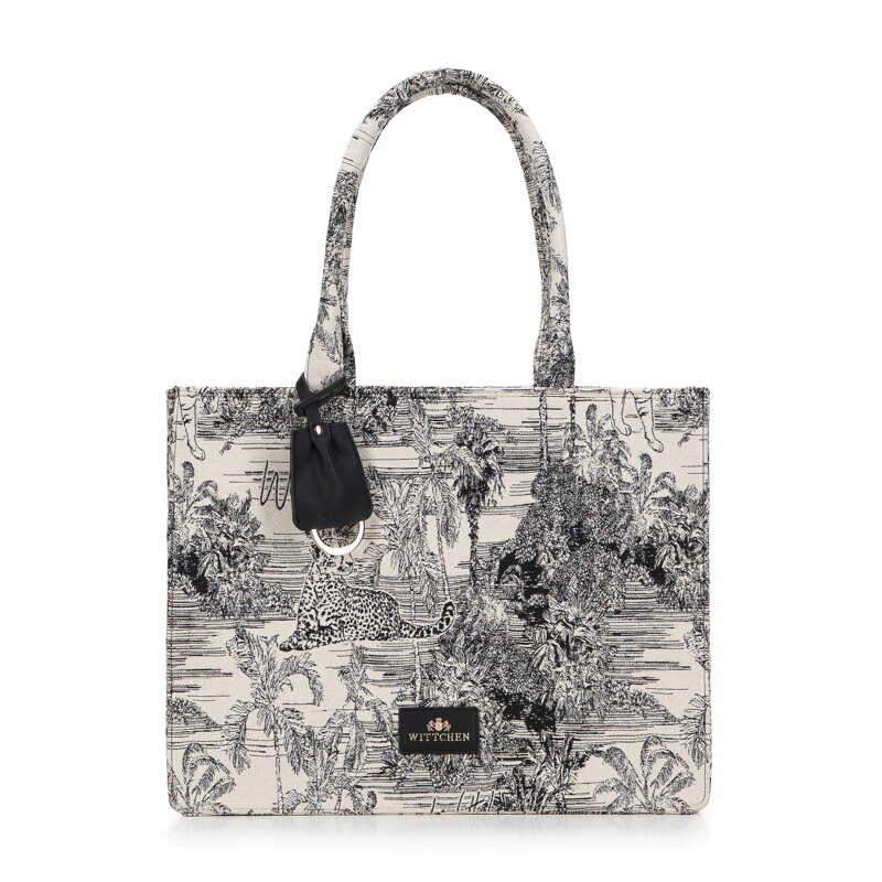 Torebka shopperka we wzory duża czarno-kremowa 97-4E-502-X2