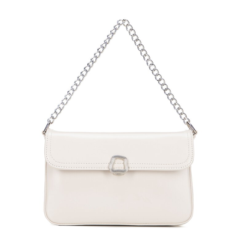 Damska listonoszka z imitacji skóry z łańcuszkiem kremowa 101-4Y-435-0