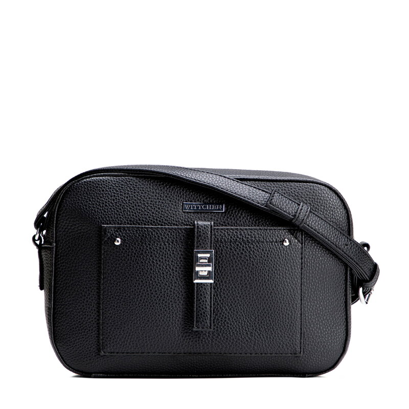 Listonoszka z imitacji skóry z kieszenią na przodzie czarno - srebrna 29-4Y-001-B1