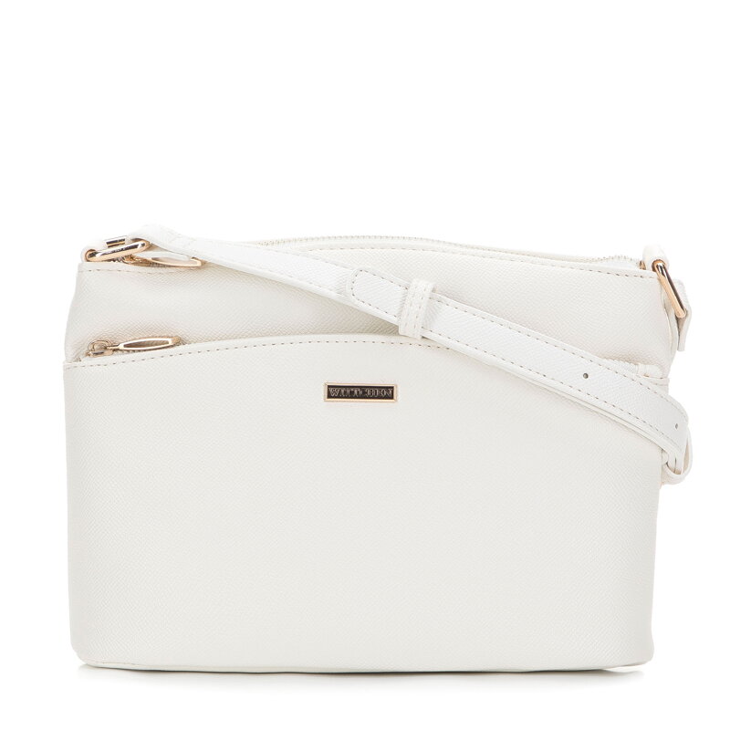 Damska torebka crossbody z kieszenią z przodu biała 98-4Y-216-0
