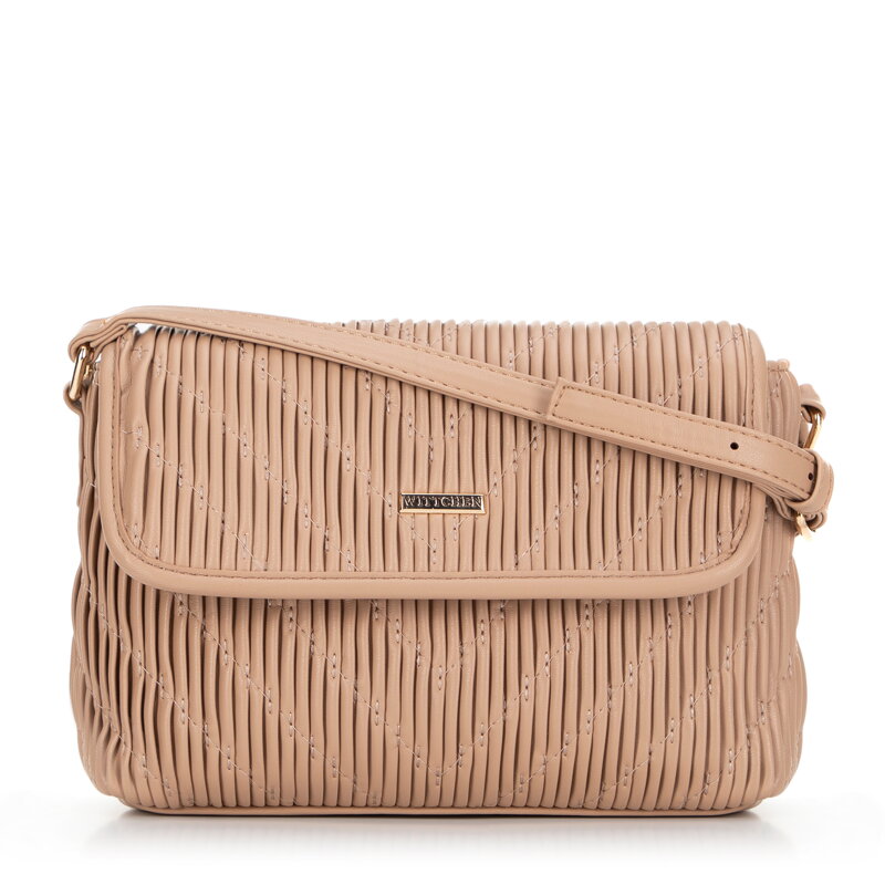 Damska crossbody w pionowe przeszycia z ekoskóry beżowa 99-4Y-635-9 Damska crossbody w pionowe przeszycia z ekoskóry beżowa 99-4Y-635-9