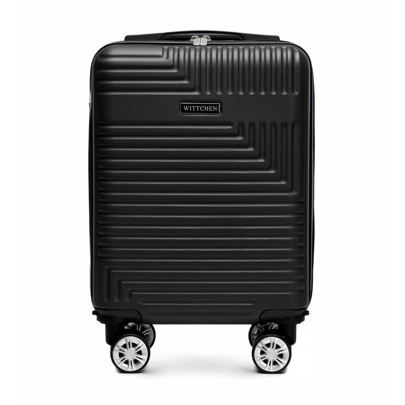 Walizka kabinowa z ABS-u z odpinanymi kółkami w geometryczny wzór czarna 56-3A-281-10B
