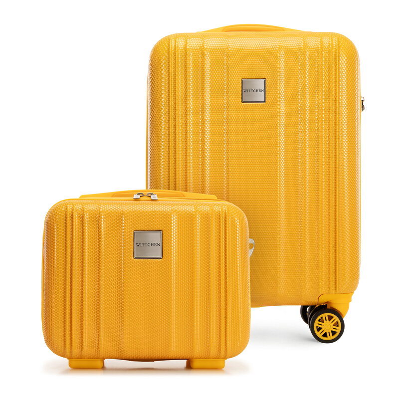 Mała walizka i kosmetyczka z polikarbonu tłoczone żółte 56-3P-301-50K