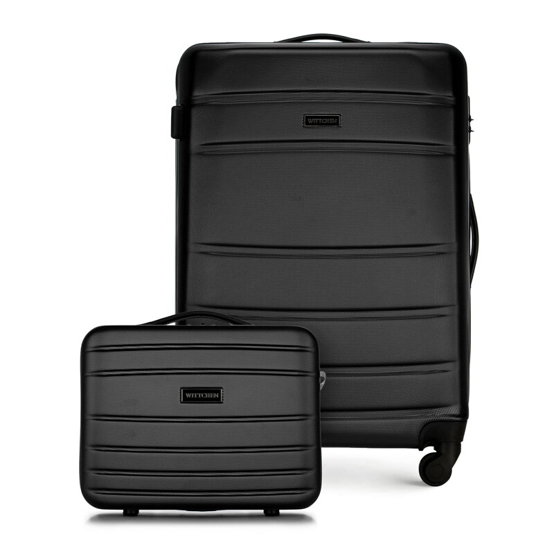 Średnia walizka i kosmetyczka z ABS-u żłobione czarne 56-3A-652-10K