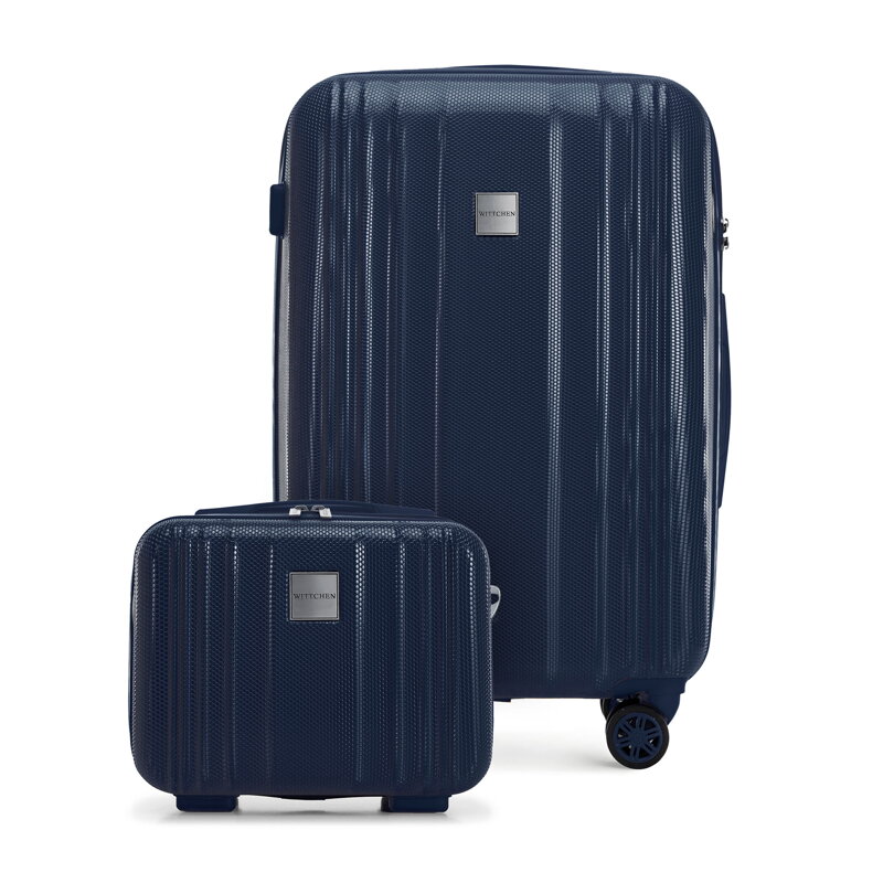 Średnia walizka i kosmetyczka z polikarbonu tłoczone granatowe 56-3P-302-90K