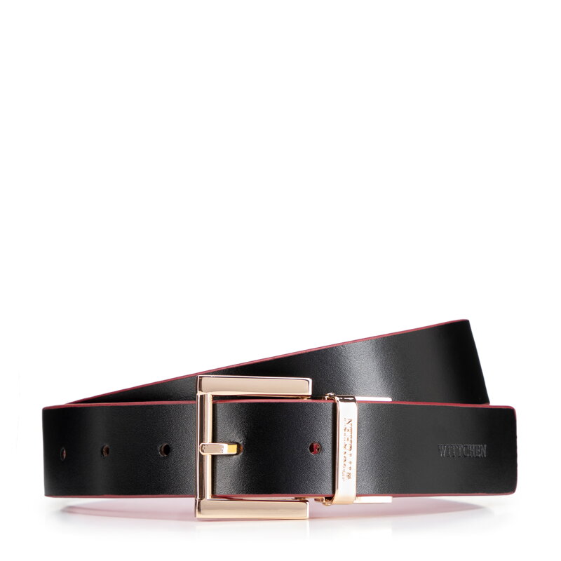 Zestaw damski: pasek i etui ze skóry naturalnej czerwono - czarny 102-8D-S13-13