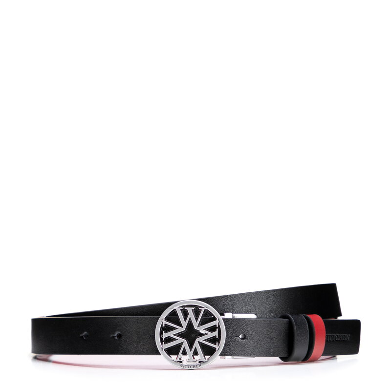 Zestaw damski: pasek skórzany z wymiennymi klamrami czarno - czerwony 98-8-S03-1