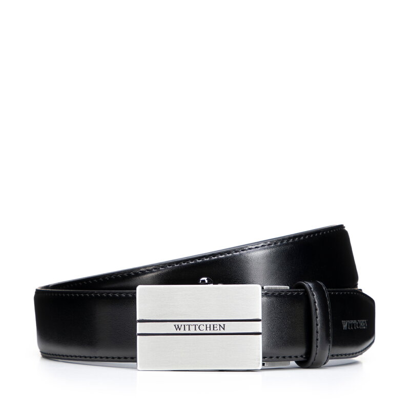Zestaw męski: pasek i etui na karty ze skóry naturalnej czarno - srebrny 102-8M-S14-1
