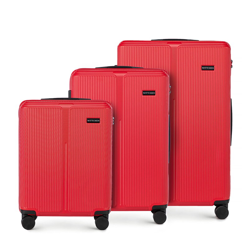 Zestaw walizek z ABS-u w drobne paski czerwony 56-3A-60S-30 Zestaw walizek z ABS-u w drobne paski czerwony 56-3A-60S-30