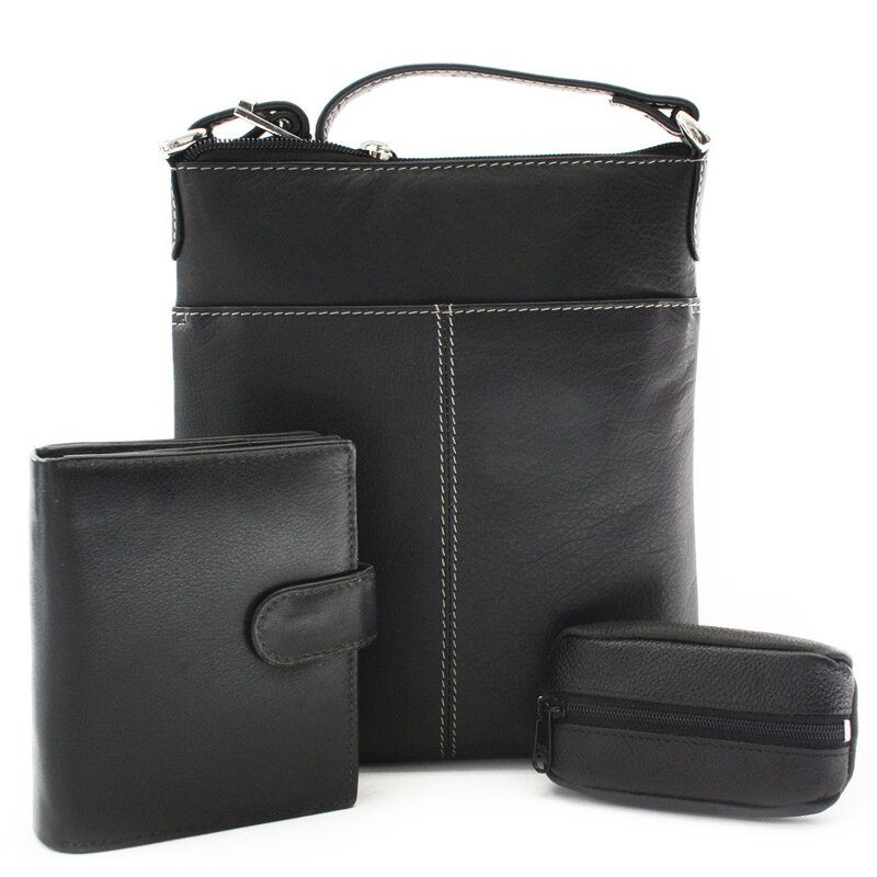 Čierna sada dámskej kabelky, peňaženky a kľúčenky 412-3013-9769-2418-60