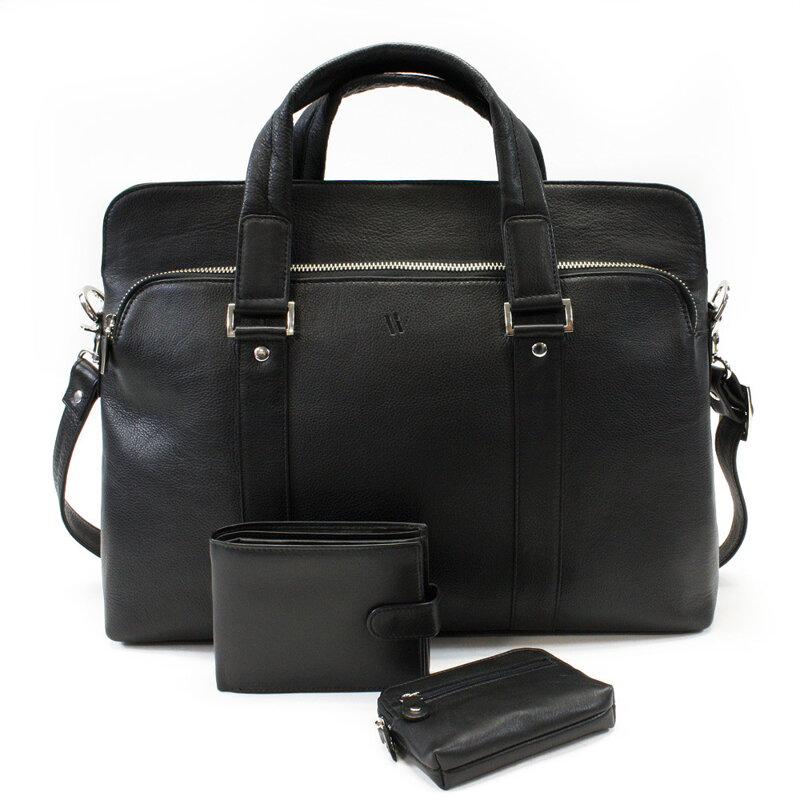 Súprava čiernej tašky na notebook, peňaženky a kľúčenky 412-2187-4404-8104-60