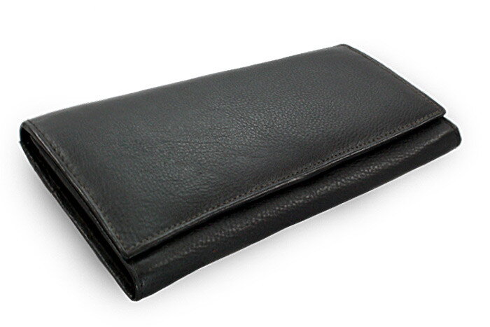 Čierna dámska listová kožená peňaženka s poklopom 511-2018-60