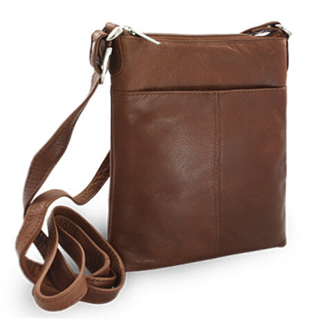 Tmavo hnedá kožená zipsová kabelka 212-3013-47