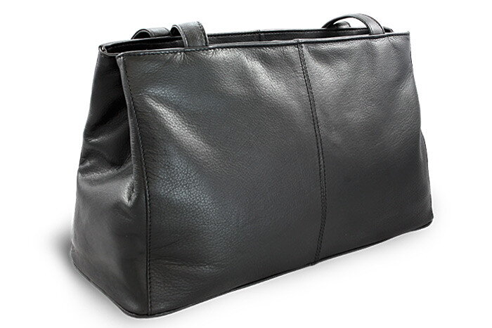 Čierna kožená dvojzipsová kabelka s dvoma popruhmi 212-2092-60