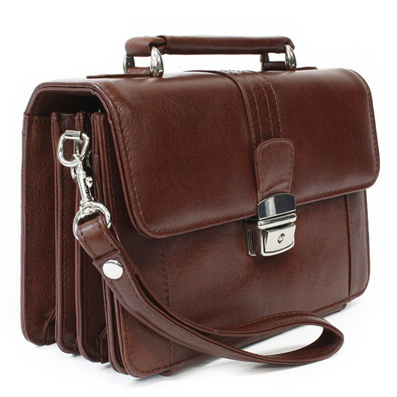 Hnedá pánska kožená etue so sklápacím registrom a držadlom 611-2415-40